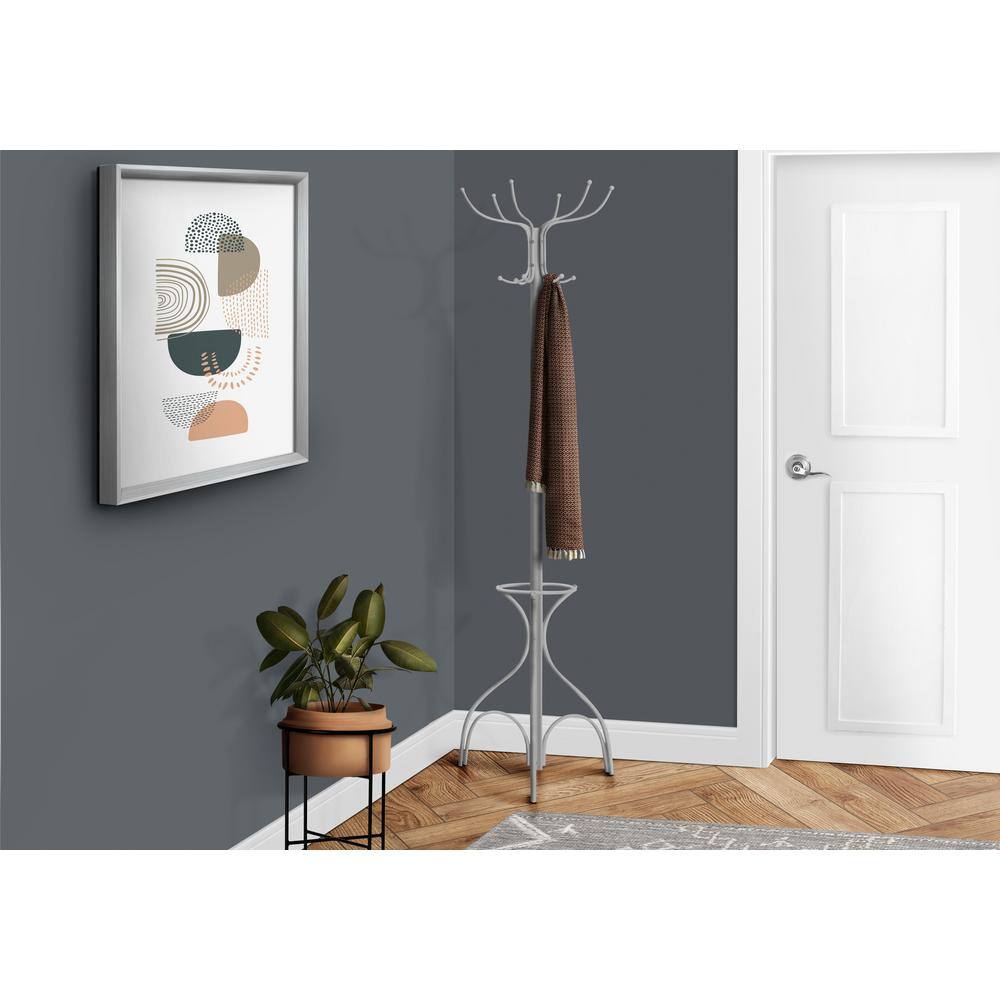 Monarch Specialties Silver 10-Hook Coat Rack I 2032