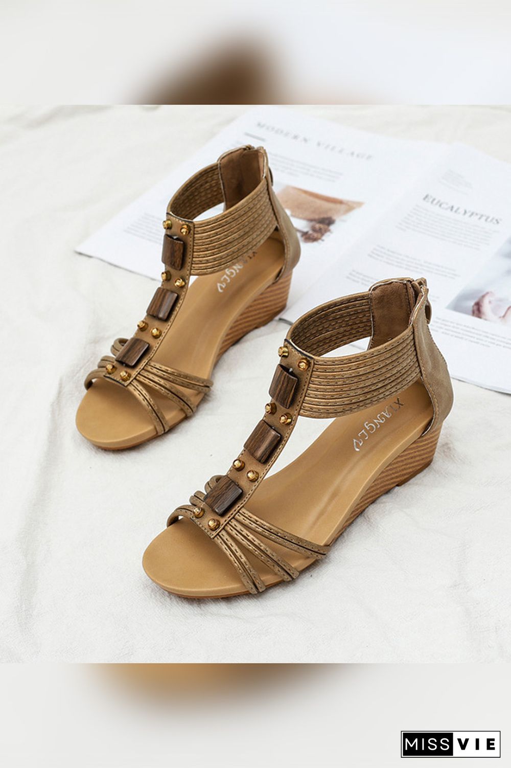 PU Strappy Zipper Platform Sandals