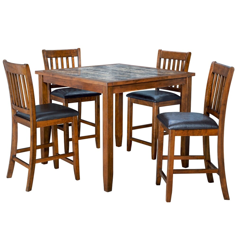 Kaelam 5 Piece Brown Square Faux Marble Counter Height Dining Room Set for 4