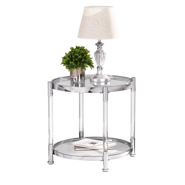 Contemporary Acrylic End Table， Side Table with Tempered Glass Top， Chrome/Silver End Table