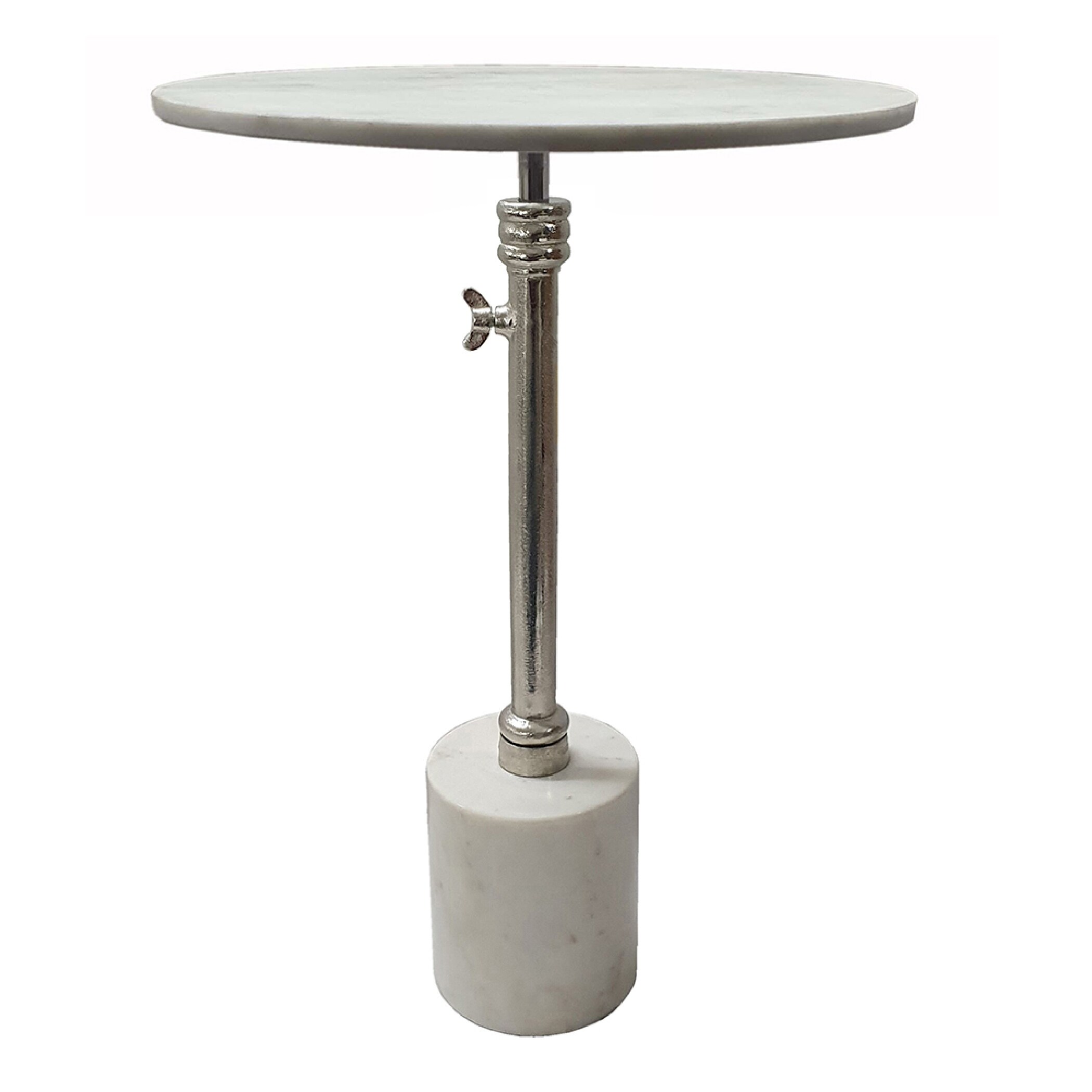 AandB Home Marble-Top Round Side Table - White/Silver