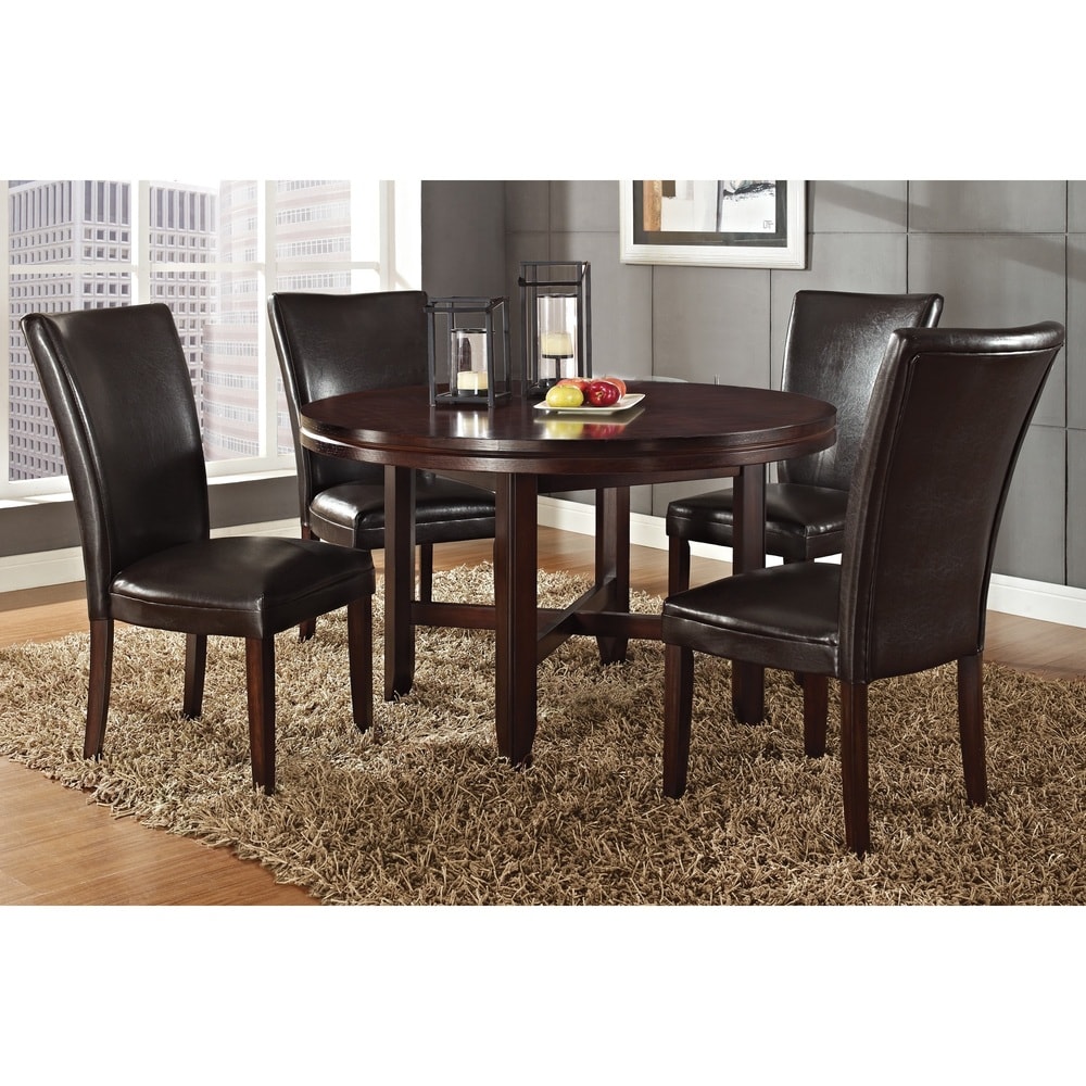 Hampton Dark Brown Cherry and Bonded Leather Dining Set by Greyson Living