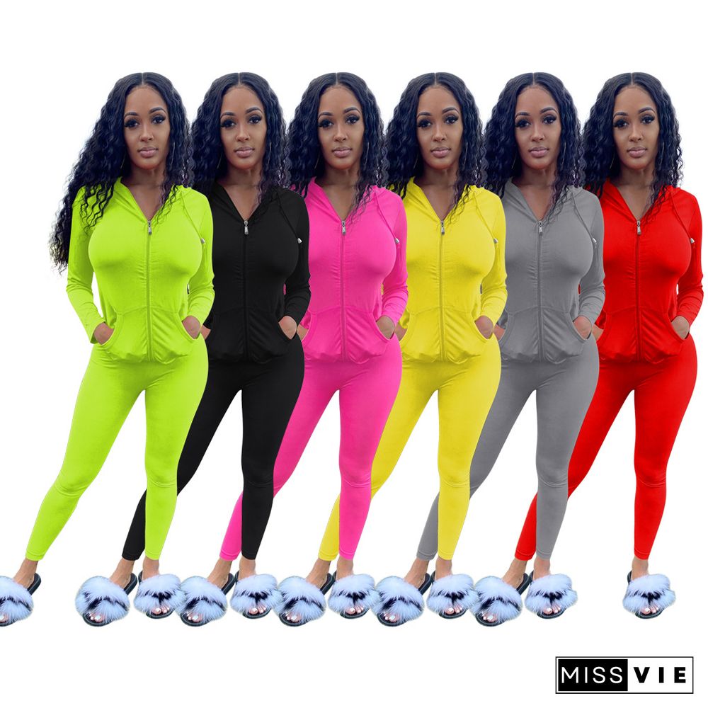 Hot Sale Zipper Up Long Sleeve Top Pants Tracksuit Outfit