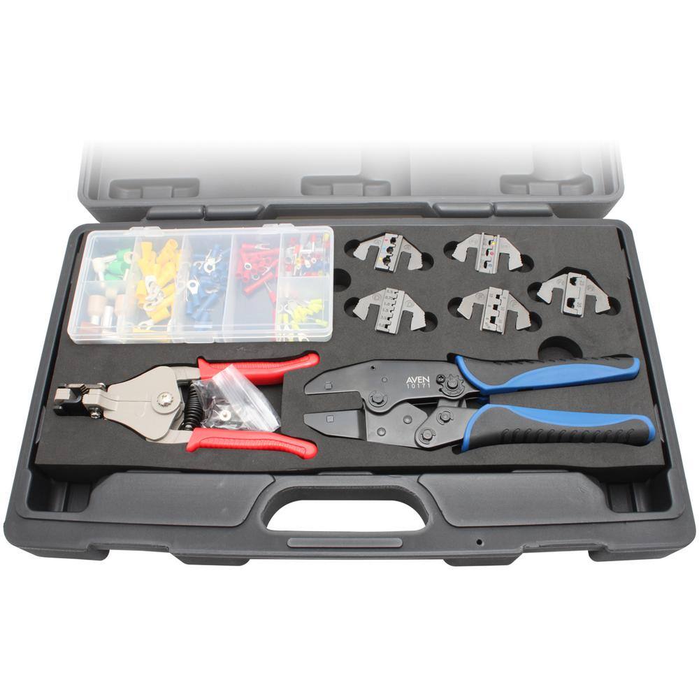 Aven Deluxe Crimping Tool Kit with Frame 5 Dies Wire Stripper and 148-Piece Connector Set 10171-KIT