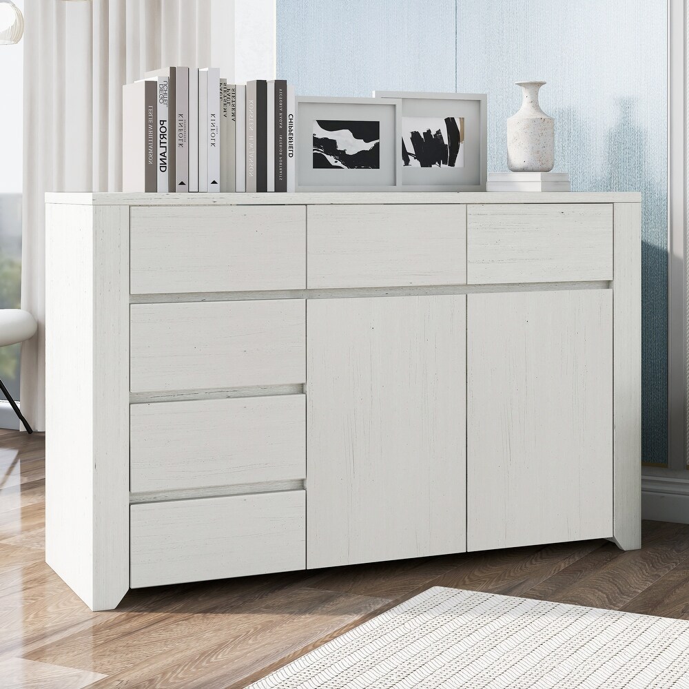 6 Drawers Functional Gray Wood Grain Dresser with Ample Storage Space for Living Room Bedroom Guest Room Children's Room