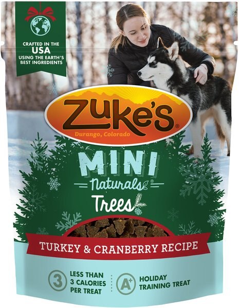 Zuke's Mini Naturals Holiday Trees Turkey and Cranberry Recipe Dog Treats