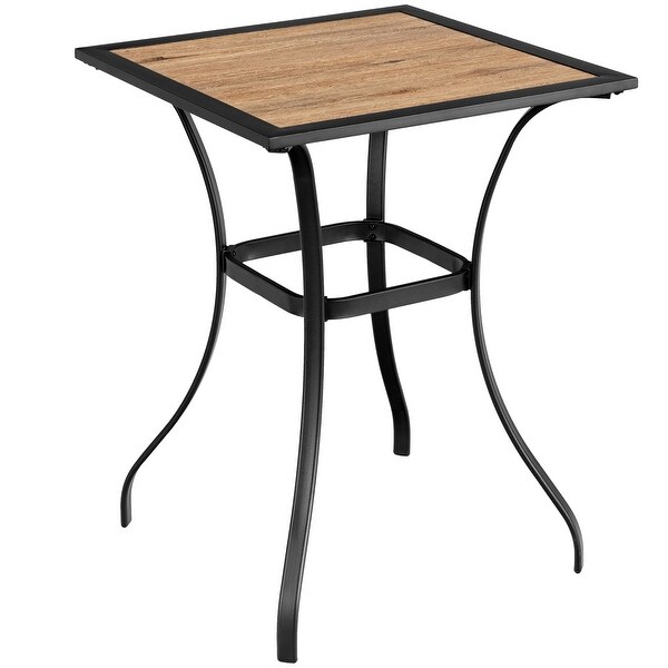 Costway Patio Square Bar Table WoodLike Tabletop Metal Frame Garden