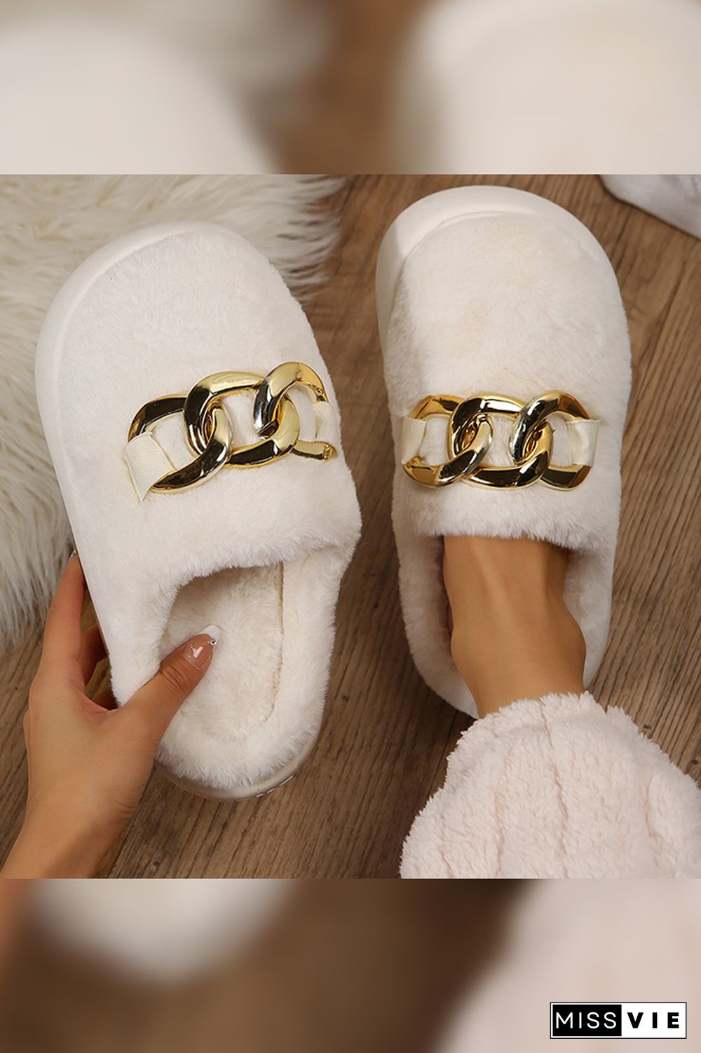 Metal Chain Fluffy Slipper