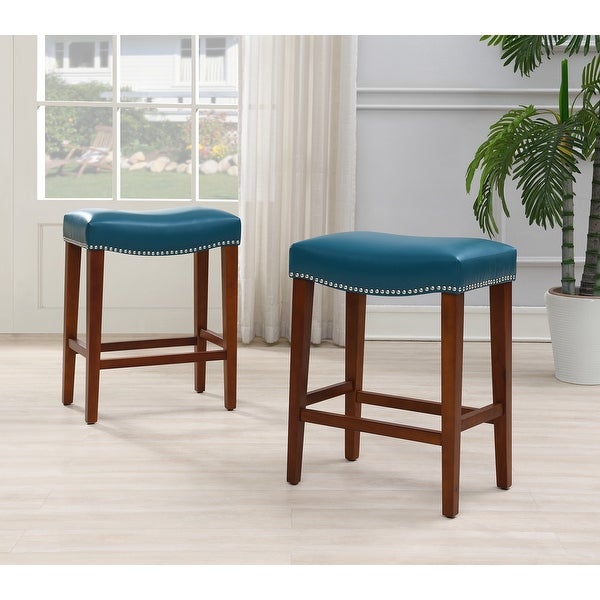 Classic Bonded Leather Barstool with Rubber wood leg (Set of 2)