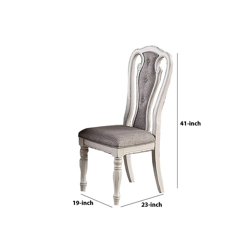 Dining Chair with Button Tufted Backrest， Padded Seat， Set of 2， White and Gray