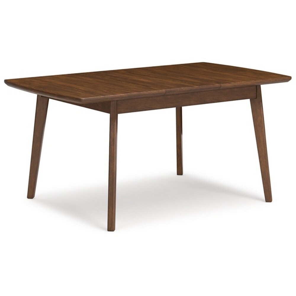 64 Inch Wood Extendable Dining Table with Tapered Legs  Wood Grain  Brown