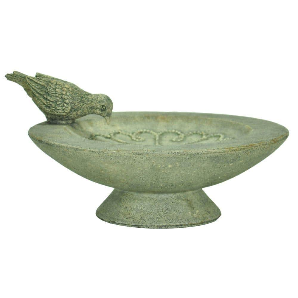 MPG 12 in. Dia Cast Stone Fiberglass Table Birdbath PF5861SAG