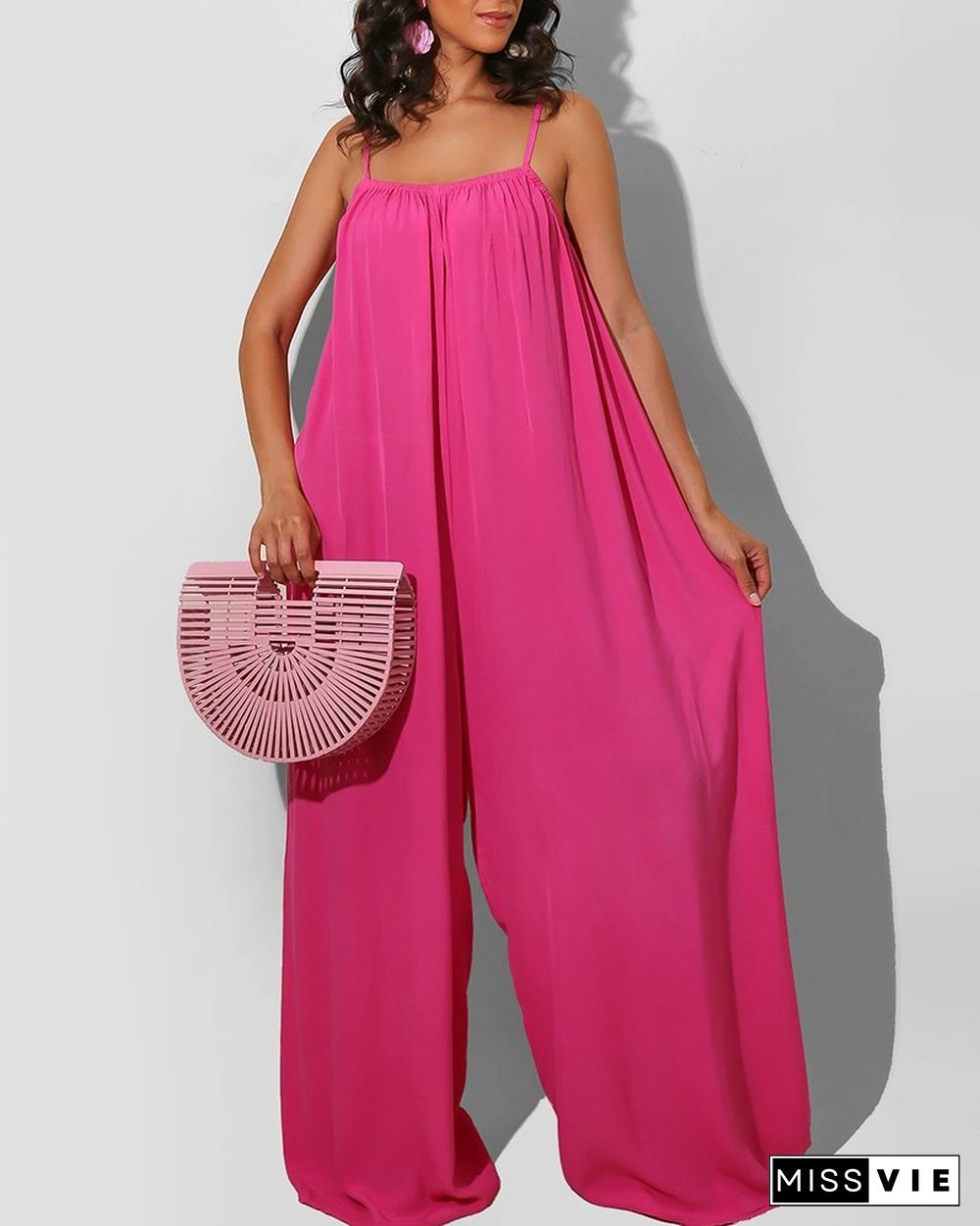 Spaghetti Strap Square Neck Plain Jumpsuit