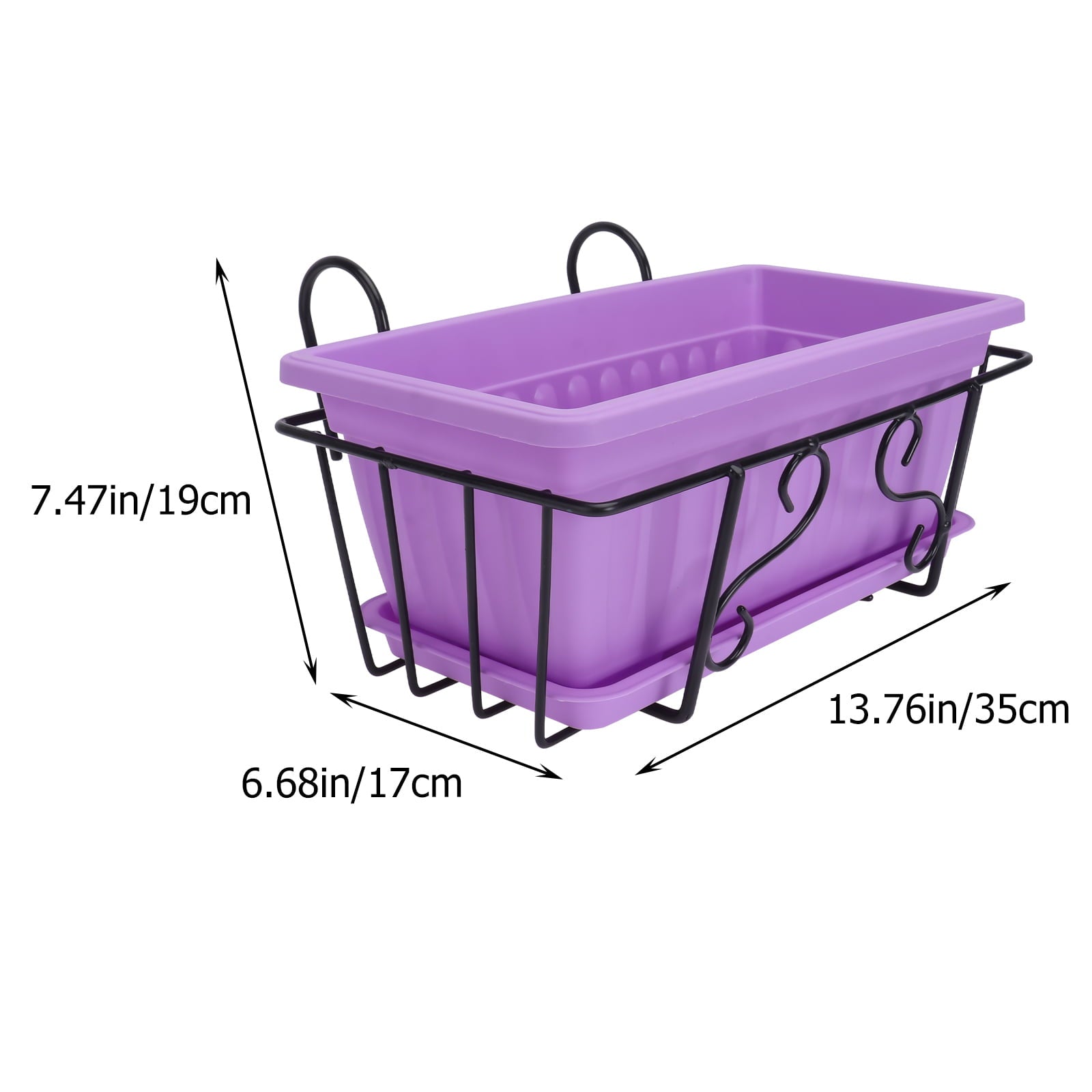 Etereauty Hanging Planter Flower Pot Balcony Plant Railing Box Holder Fence Pots Wall Window Rack Bucket Basket Rail Deck Metal