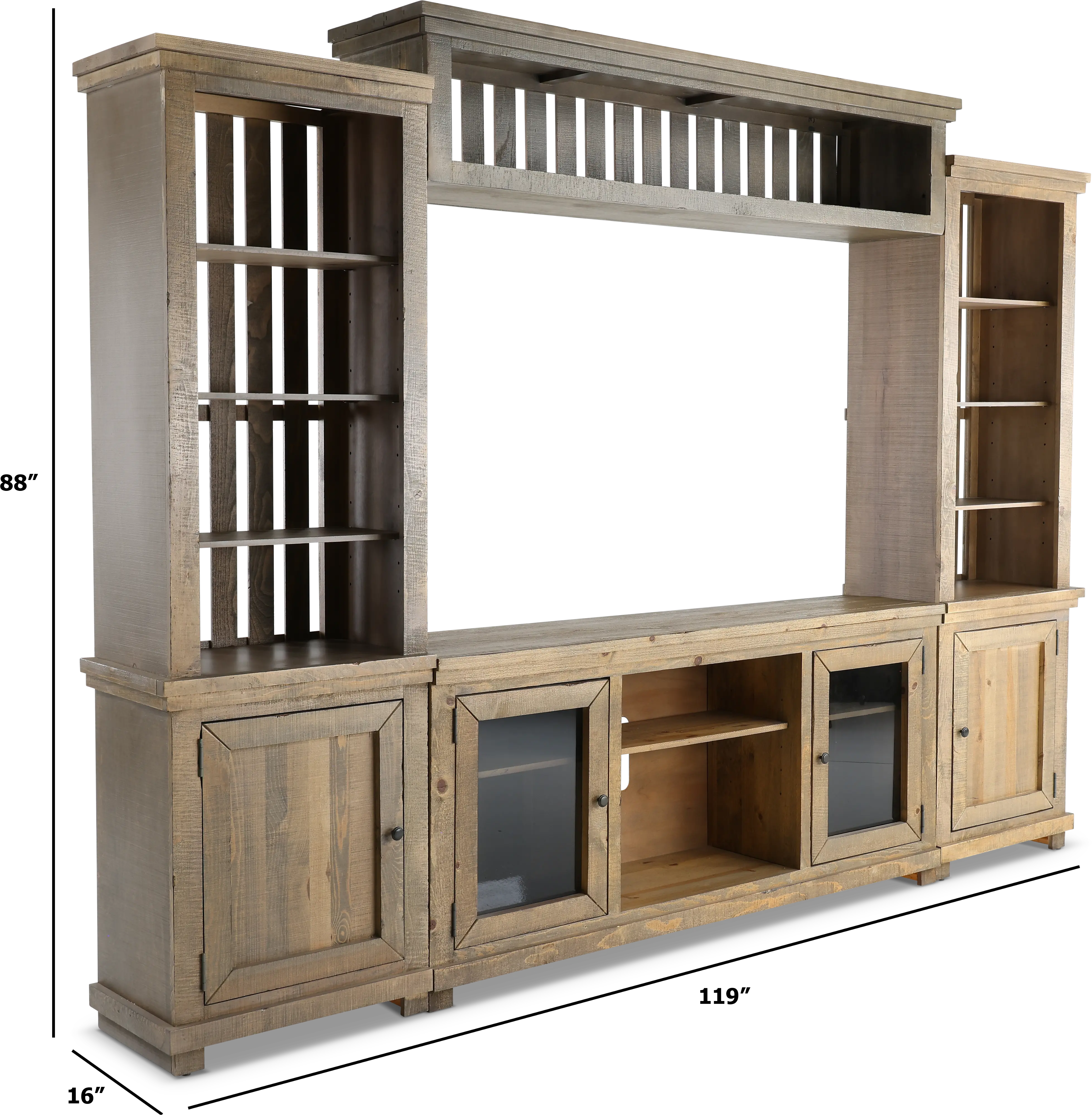 Willow Weathered Gray 4 Piece Rustic Entertainment Center