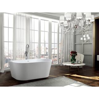 Bellaterra Home Calabria 59.04 in. Acrylic Flatbottom Non-Whirlpool Freestanding Bathtub in Glossy White BA6815B