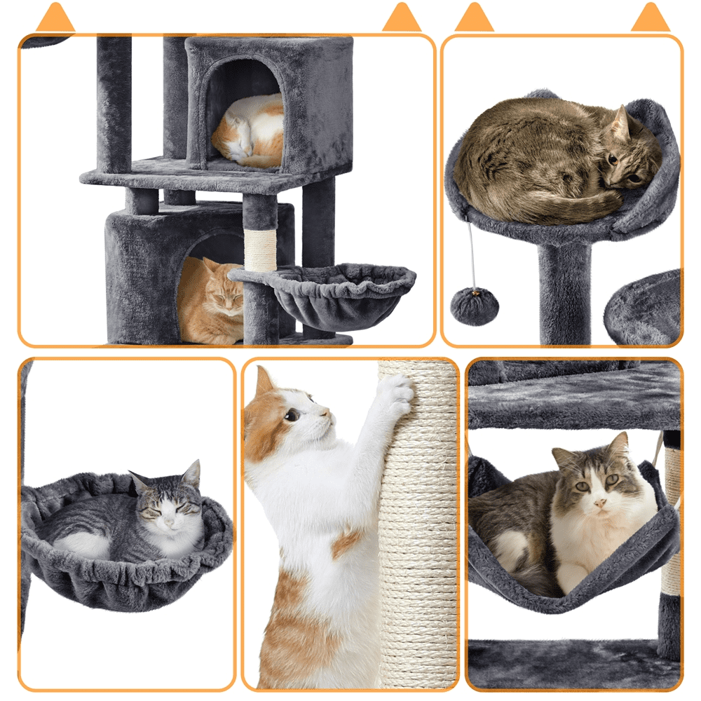 SMILE MART 69-inch Multilevel Cat Tree Towers with Double Condo for Cats Kittens， Dark Gray