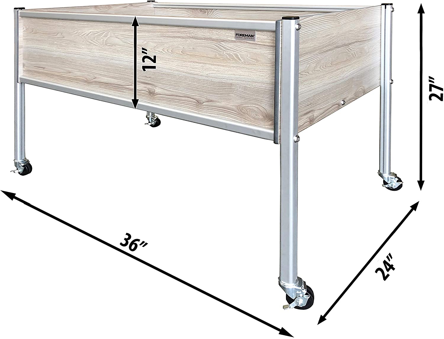 Foreman Raised Garden Bed 36”Lx24”Wx27”H Premium HPL Plastic Wood Grain Aluminum Legs with Lockable Wheels Elevated Planter Box for Backyard Patio Balcony, Callisto