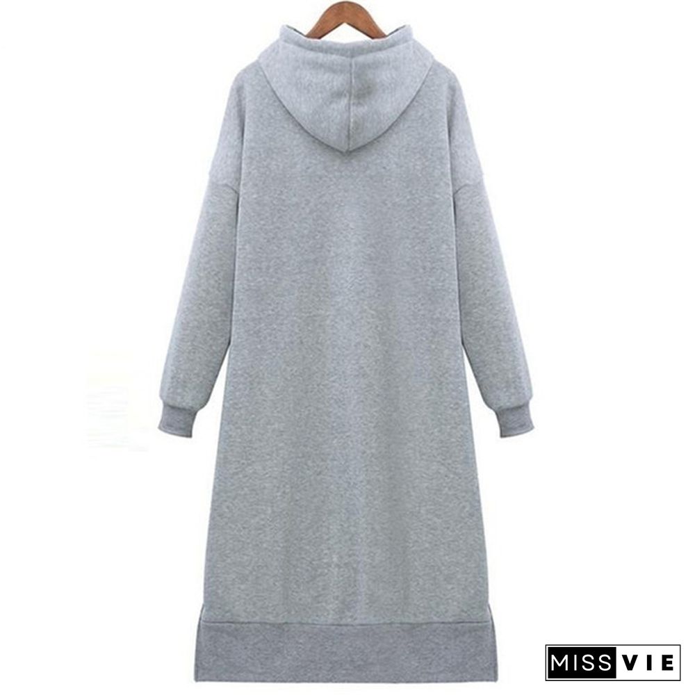 Women Autumn Winter Casual Long Hooded Pullovers Loose Fleece Long Oversized Hoodie Dress S-5XL