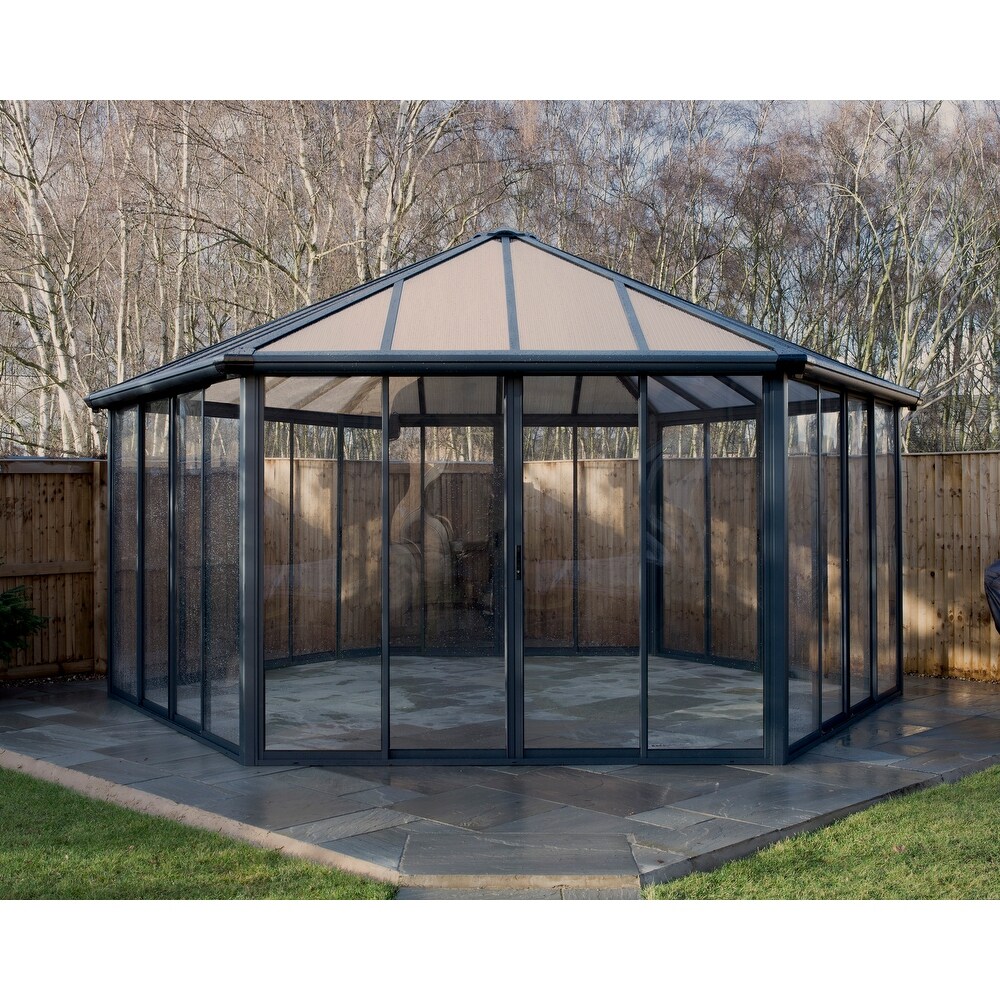 Garda 17 ft. x 20 ft. Gray/Bronze Closed Outdoor Gazebo / Hot Tub Enclosure and Solarium