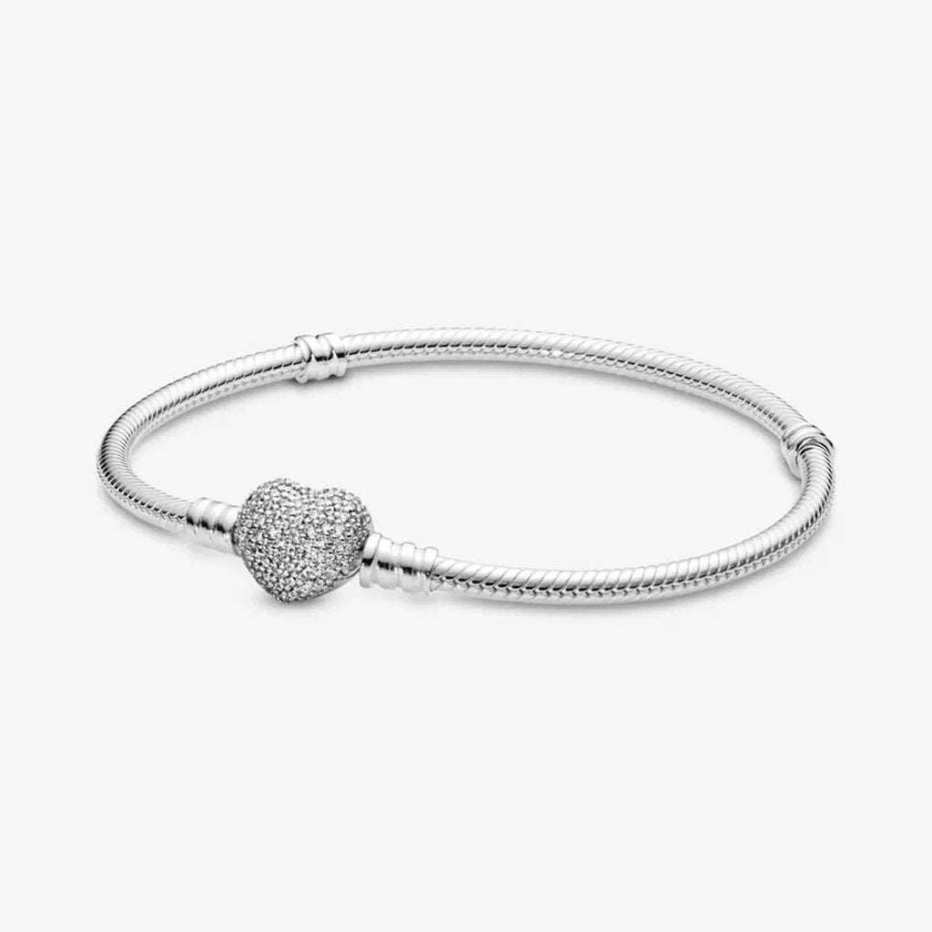 PANDORA  Pandora Moments Sparkling Heart Clasp Snake Chain Bracelet