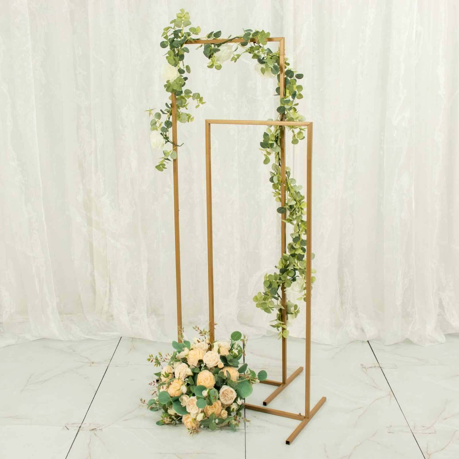 Gold Metal Frame Wedding Arch, Rectangular Backdrop Stand, Floral Display Frame 5.5ft