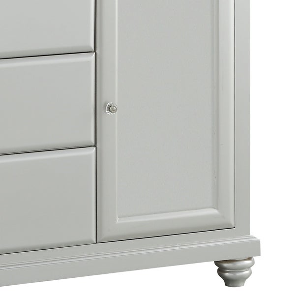 3 Drawer and 2 Door Wooden Server with Crystal Accent， Silver