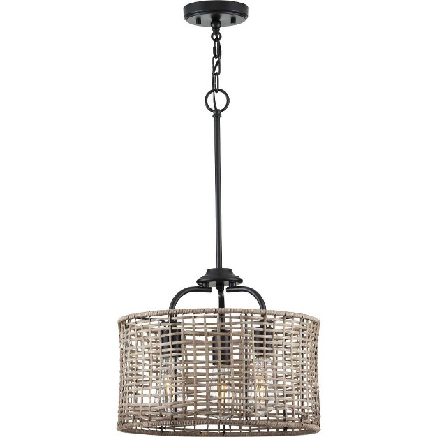 Progress Lighting Lavelle 3 light Semi flush Mount Ceiling Light Matte Black Natural Rattan Shade