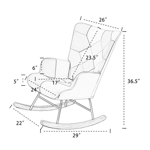 Fabric Rocker Chair with Wood Legs and Patchwork Linen