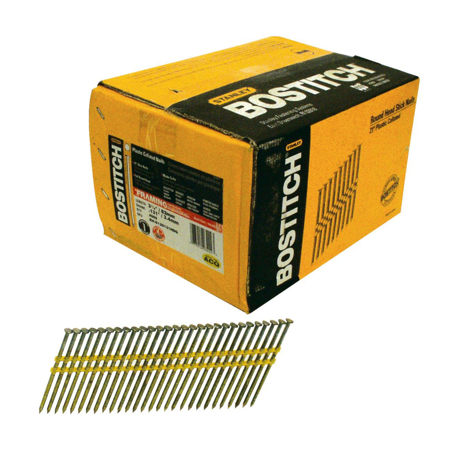 Bostitch 3-1/4 in. Angled Strip Hot-Dip Galvanized Framing Nails 21 deg 4，000 pk