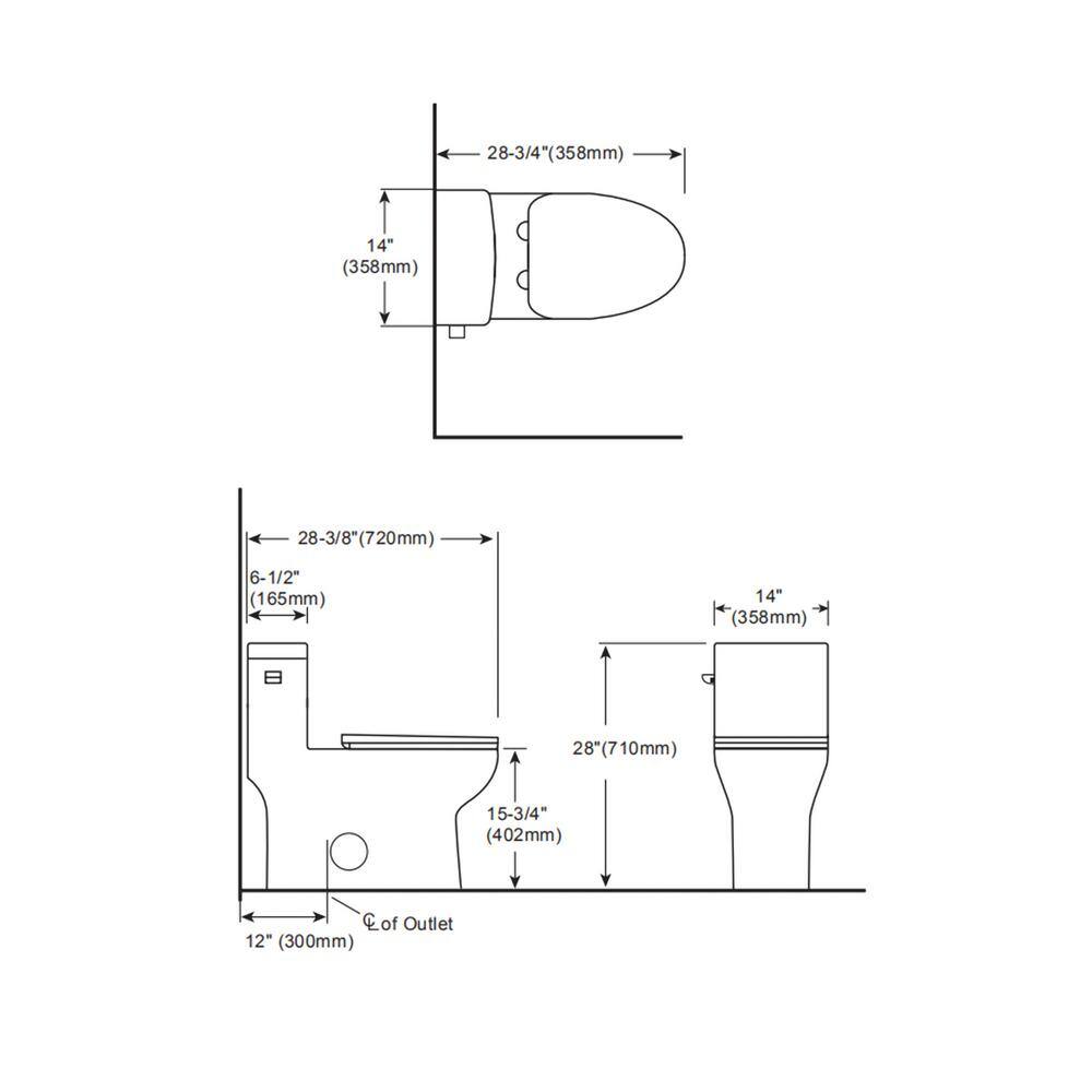 12 in. Rough-In 1-piece 1.281.1 GPF Single Flush Elongated Toilet in White Soft-Close Seat Included AL76MTPB