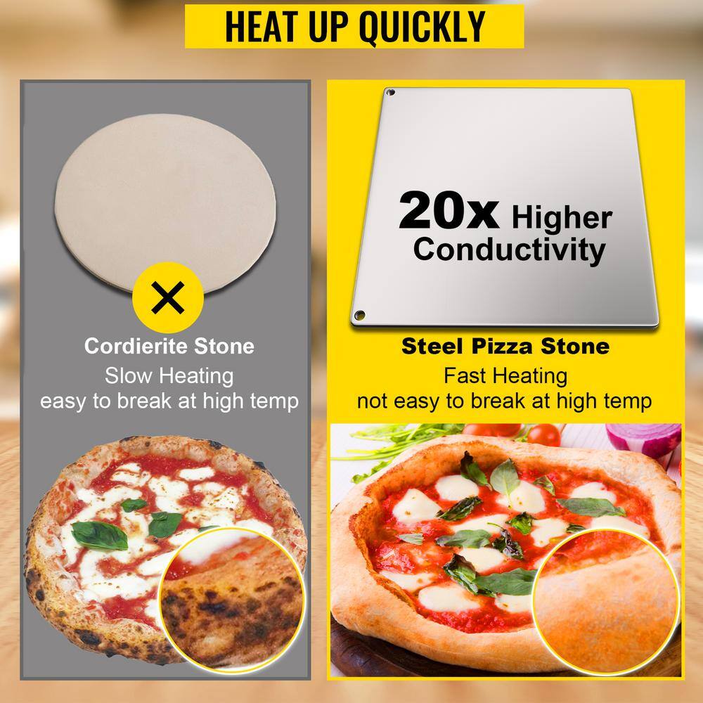 VEVOR Steel Pizza Plate 14 in. x 14 in. x 0.4 in. High-Performance Square Pizza Pan with Wheel Cutter for Grill Silver PSGBBZK3636CM7K4KV0