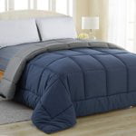 Equinox Comforter - (350 GSM) Navy Blue/Charcoal Grey Alternative Goose Down Duvet (King) - Hypoallergenic， Plush 350GSM Siliconized Fiberfill， Box Stitched， Protects Against