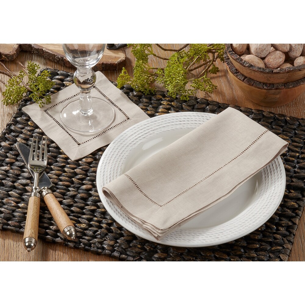 Hemstitched Linen Blend Cocktail Napkins (Set of 12)