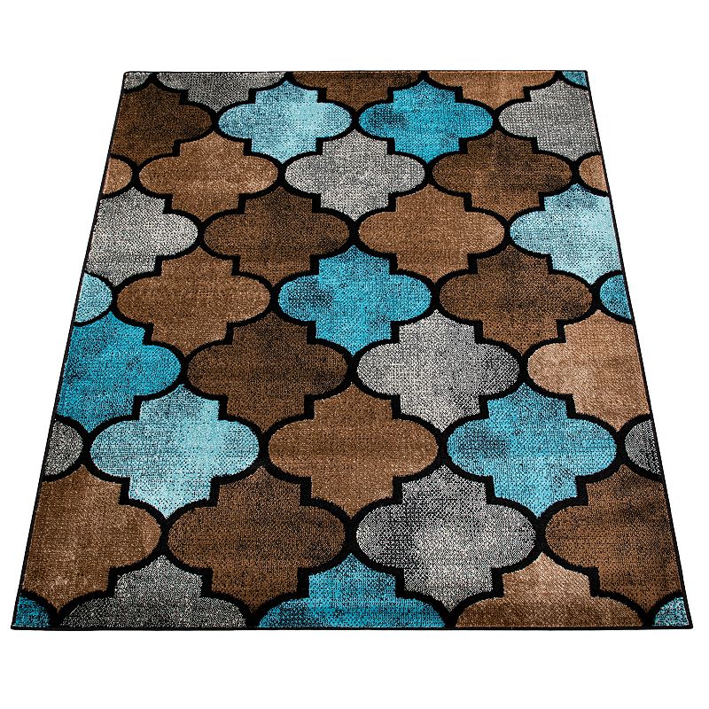 Colorful Area Rug Modern Moroccan Pattern with Blue Accents