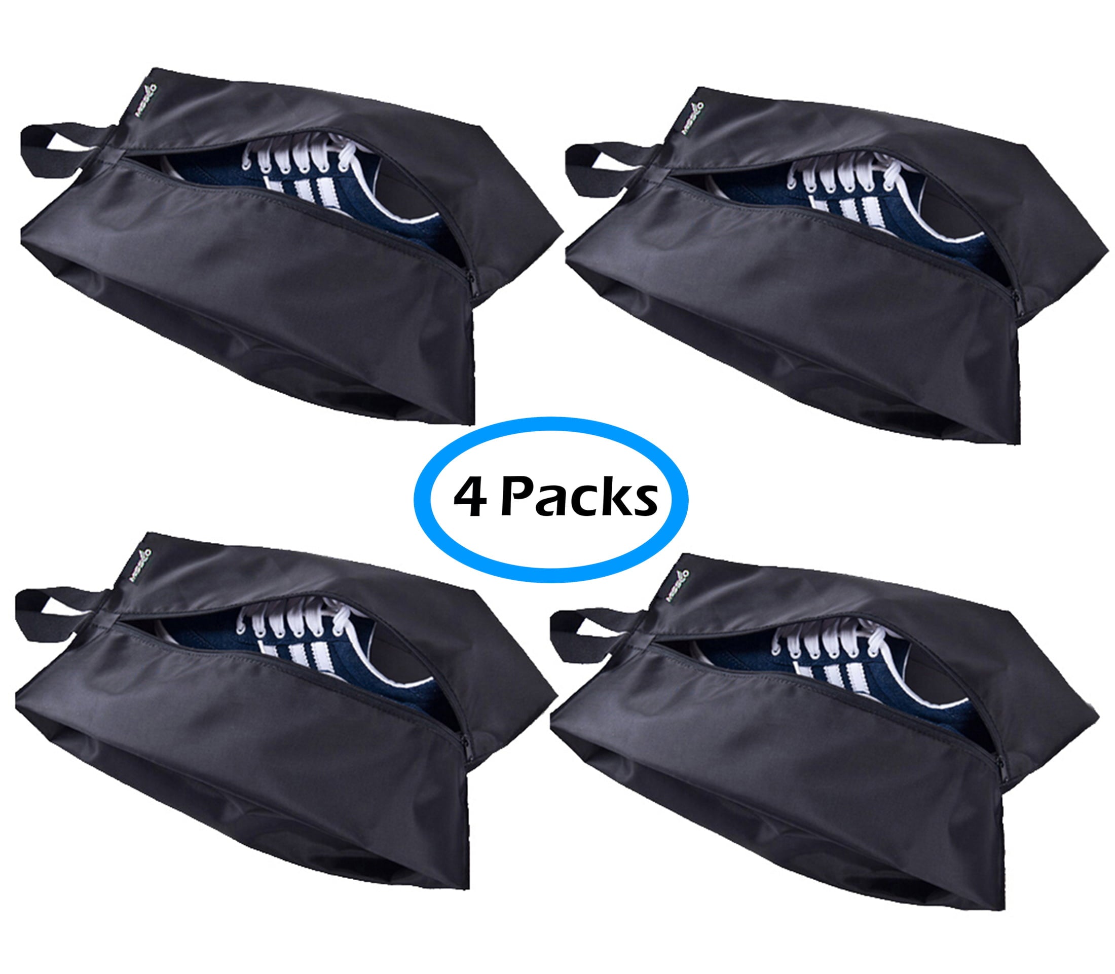 MISSLO Portable Travel Shoe Bags with Zipper Waterproof Shoe Storage Pouches for Men Women Toiletry Organizer (Pack 4， Black)