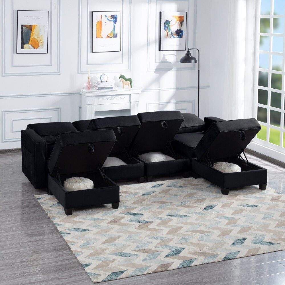 116 inch Velvet Fabric Modular Sectional Sofa  Symmetrical Sofa with Hidden Storage   Adjustable Backrest  Back Cushion Covers