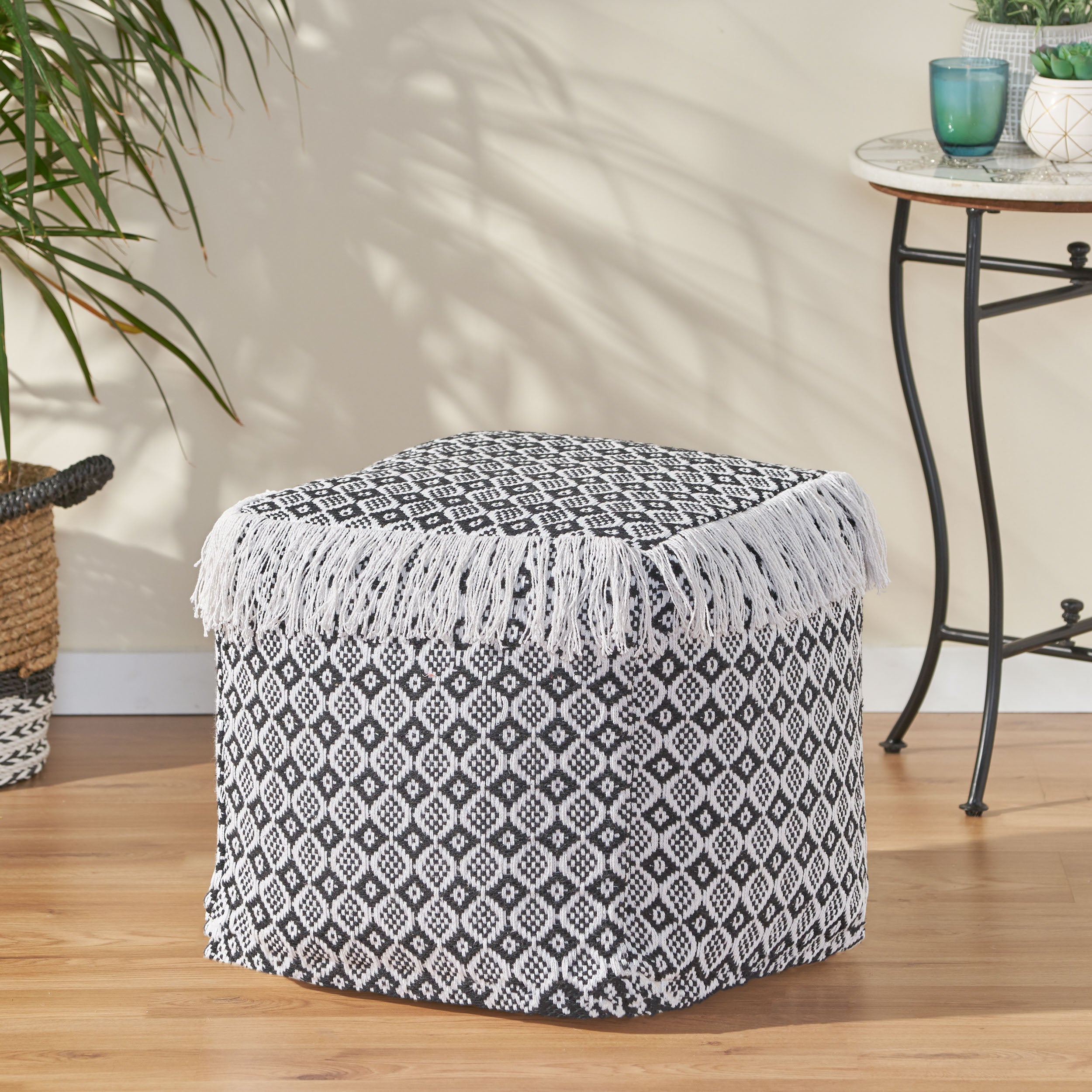 Derrin Boho Fabric Cube Pouf