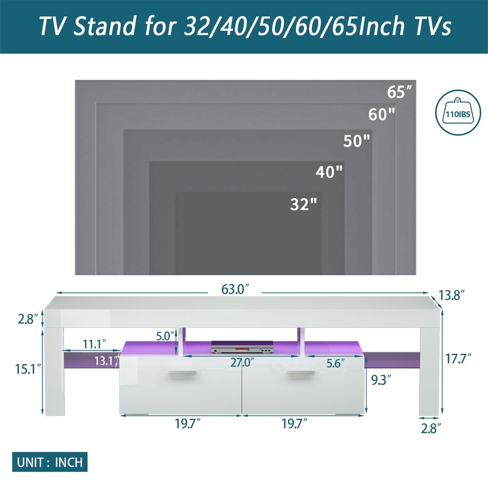 LED White TV Stand for TVs up to 65\