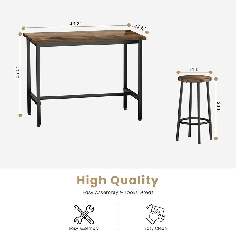 Industrial Dining Table Chair Set Kitchen Counter Height Pub Table with 4 Round Chairs ( Set of 5)