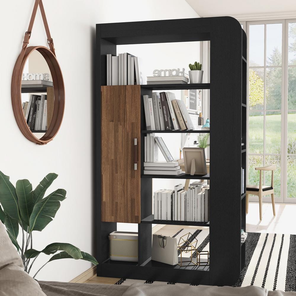 Furniture of America Baltra 70.87 in. Black 13-Shelf Standard Bookcase with Door YNJ-20803C1