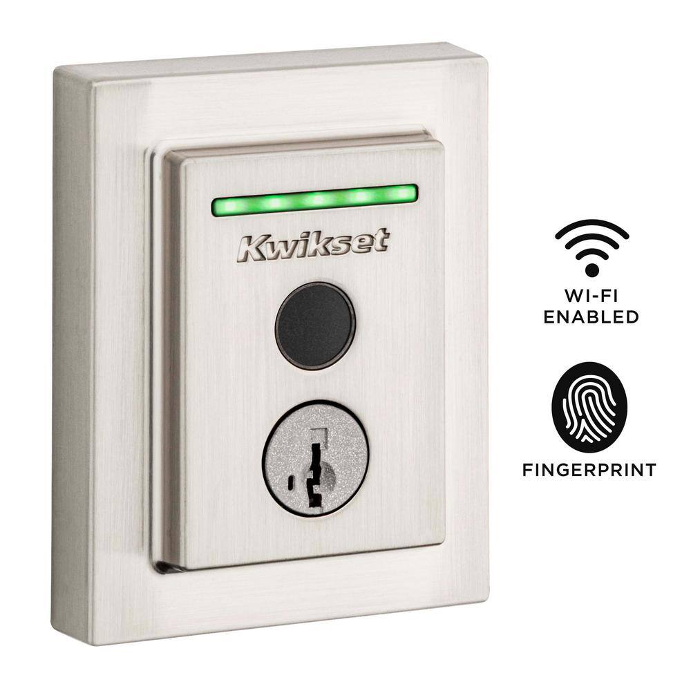 Kwikset Halo Touch Satin Nickel CNT Fingerprint WiFi Elec Smart Lock Deadbolt Feat SmartKey Security with San Clemente Handleset 959815SCEHFL15