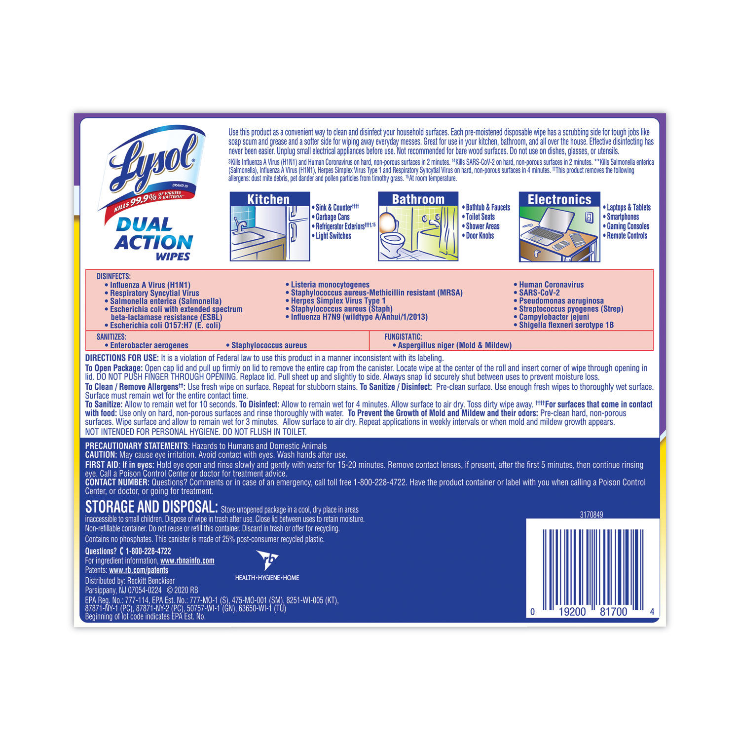 Dual Action Disinfecting Wipes by LYSOLandreg; Brand RAC81700