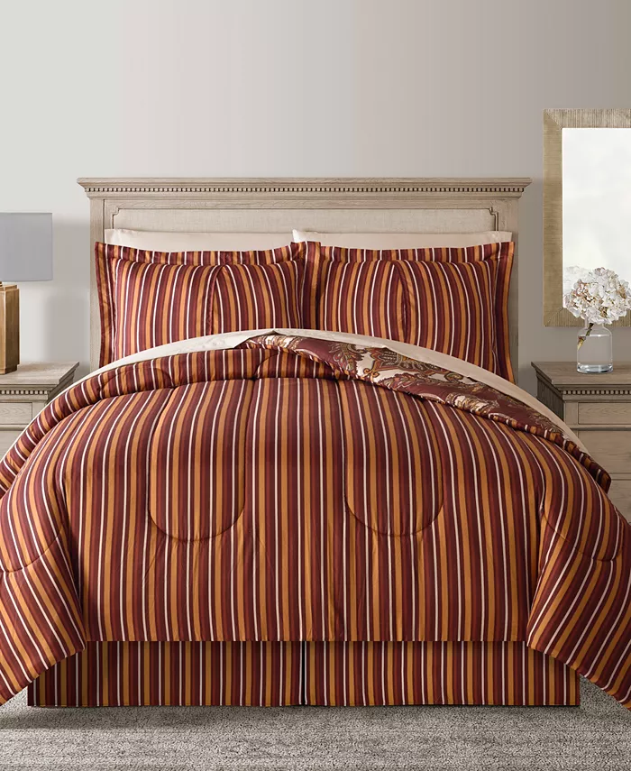 Fairfield Square Collection Odyssey Scroll Stripe Reversible 8 Pc. Comforter Sets，