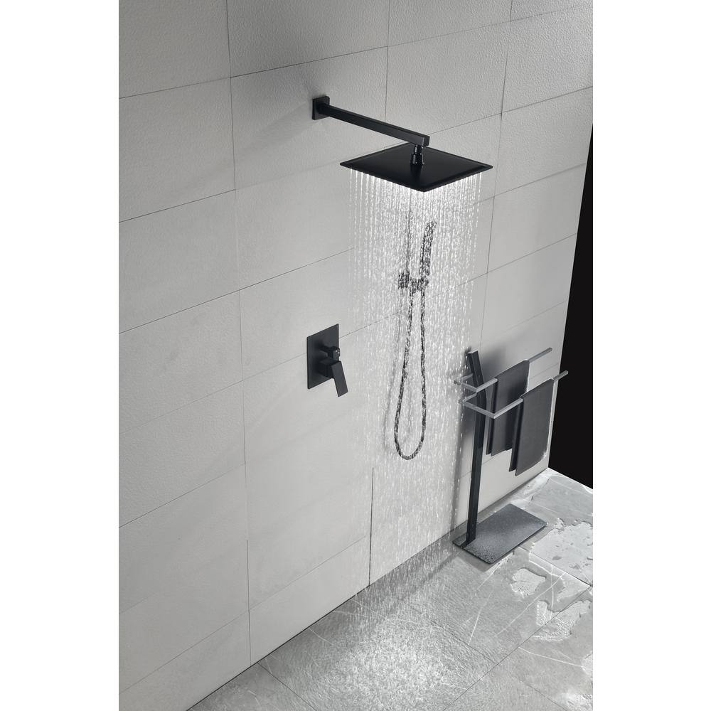 Lukvuzo High Pressure 12 in. Shower Head Brass Wall Bar Shower Kit with 12 in. x 20 in. Shower Niche in Matte Black HDSA11FS019