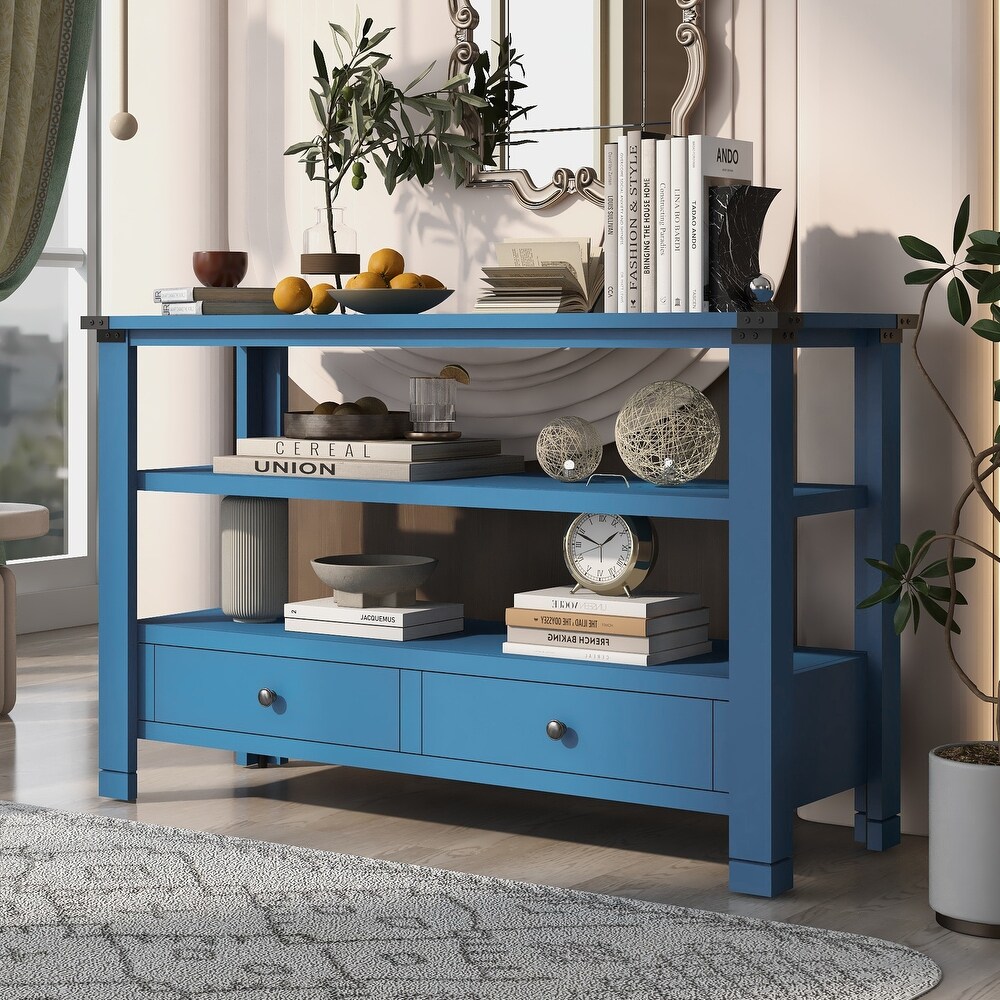 Console Table Sofa Table with 2 Drawers and 2 ShelvesWhite