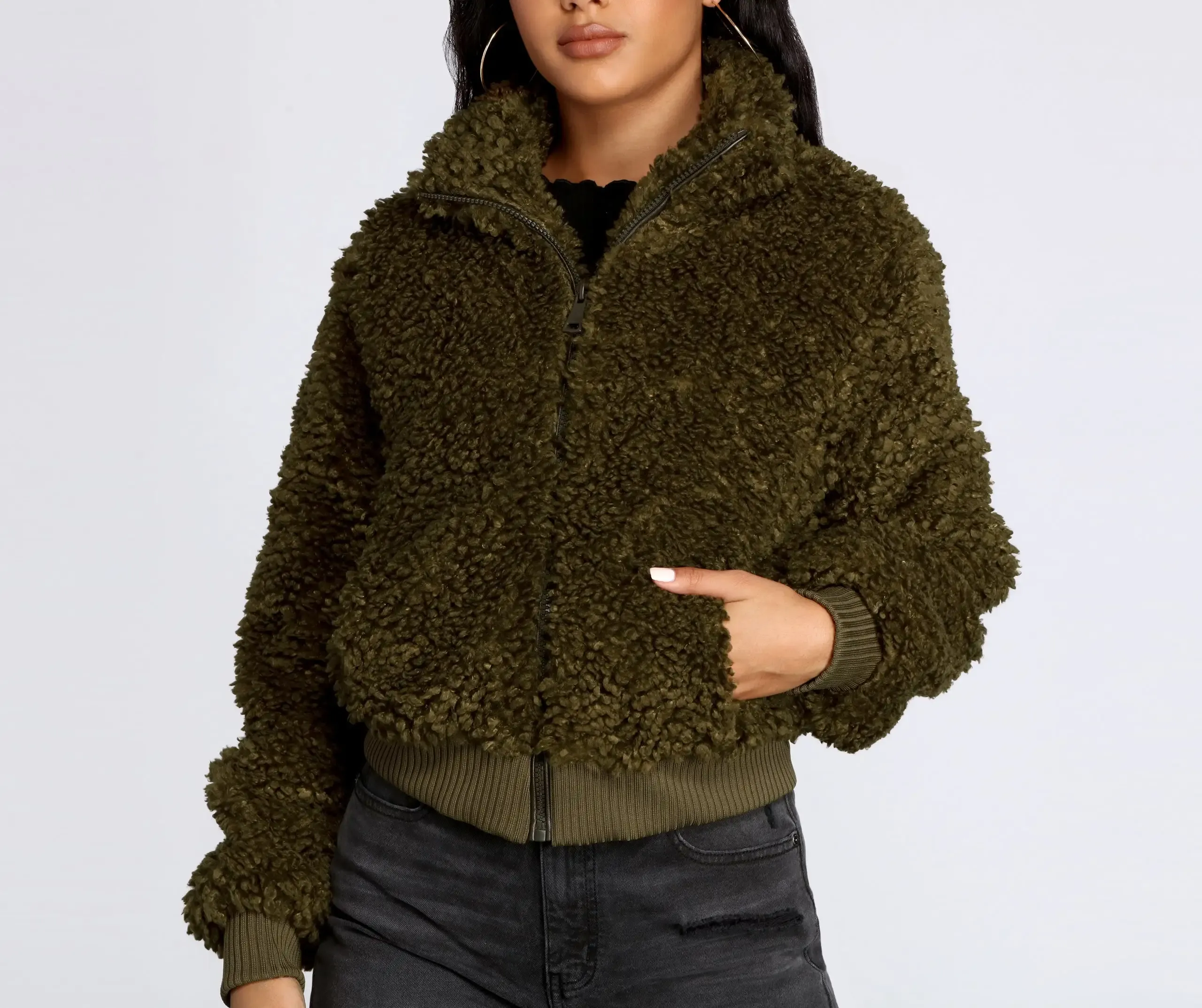 Faux Fur Zip Front Jacket