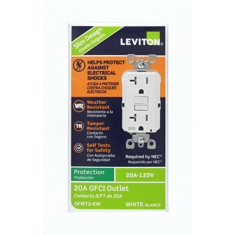 Leviton 20 Amp 125-Volt Duplex Self-Test Tamper ResistantWeather Resistant GFCI Outlet (10-Pack) White VW1-GFWT2-HW1