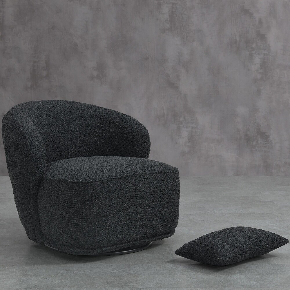 Boucle Upholstered Tufted Back Swivel Barrel Chair