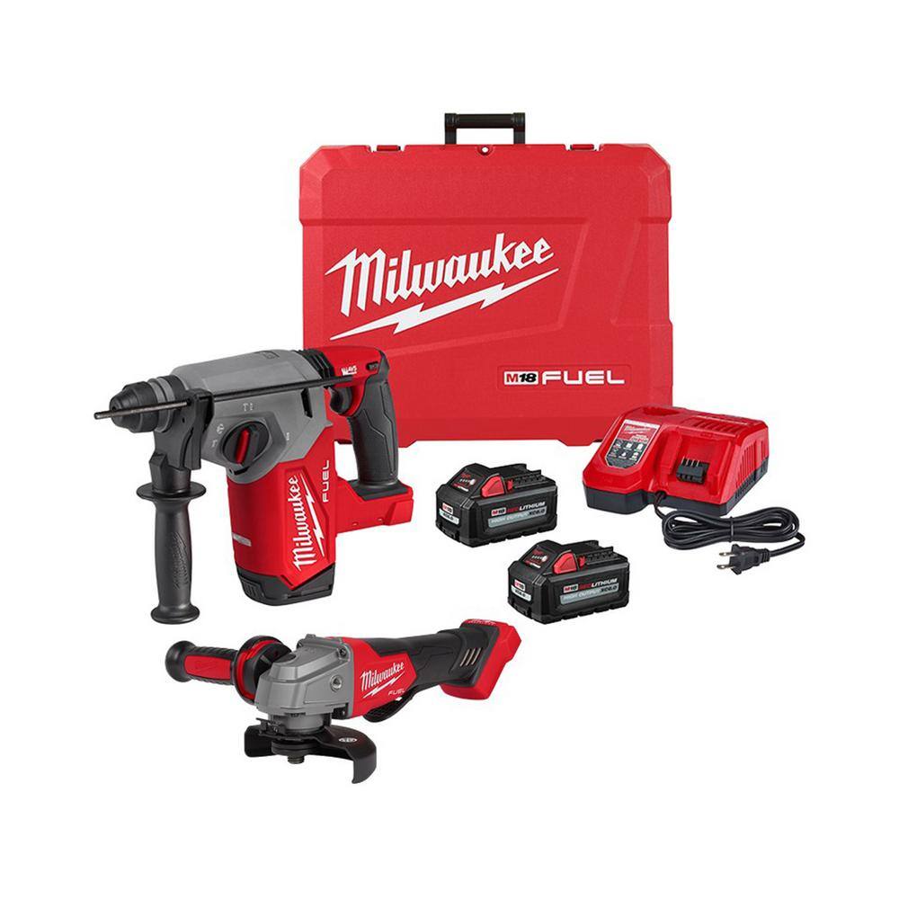 MW M18 FUEL 18V Lithium-Ion Brushless 1 in. Cordless SDS-Plus Rotary Hammer Kit with 4-12 in.5 in. Grinder 2912-22-2880-20